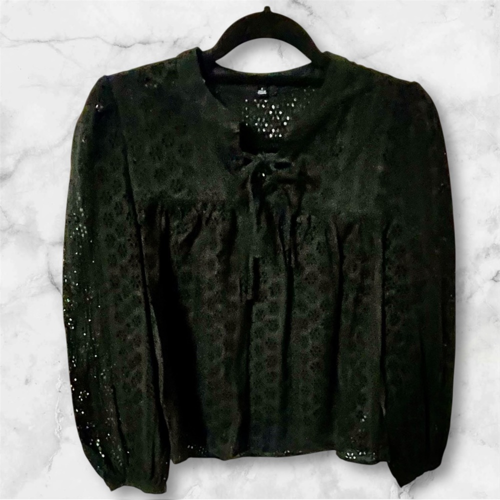 Madewell Black Eyelet Cotton Smock Top. Size Small
